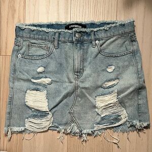 Express Frayed Denim Mini Skirt - Light Blue